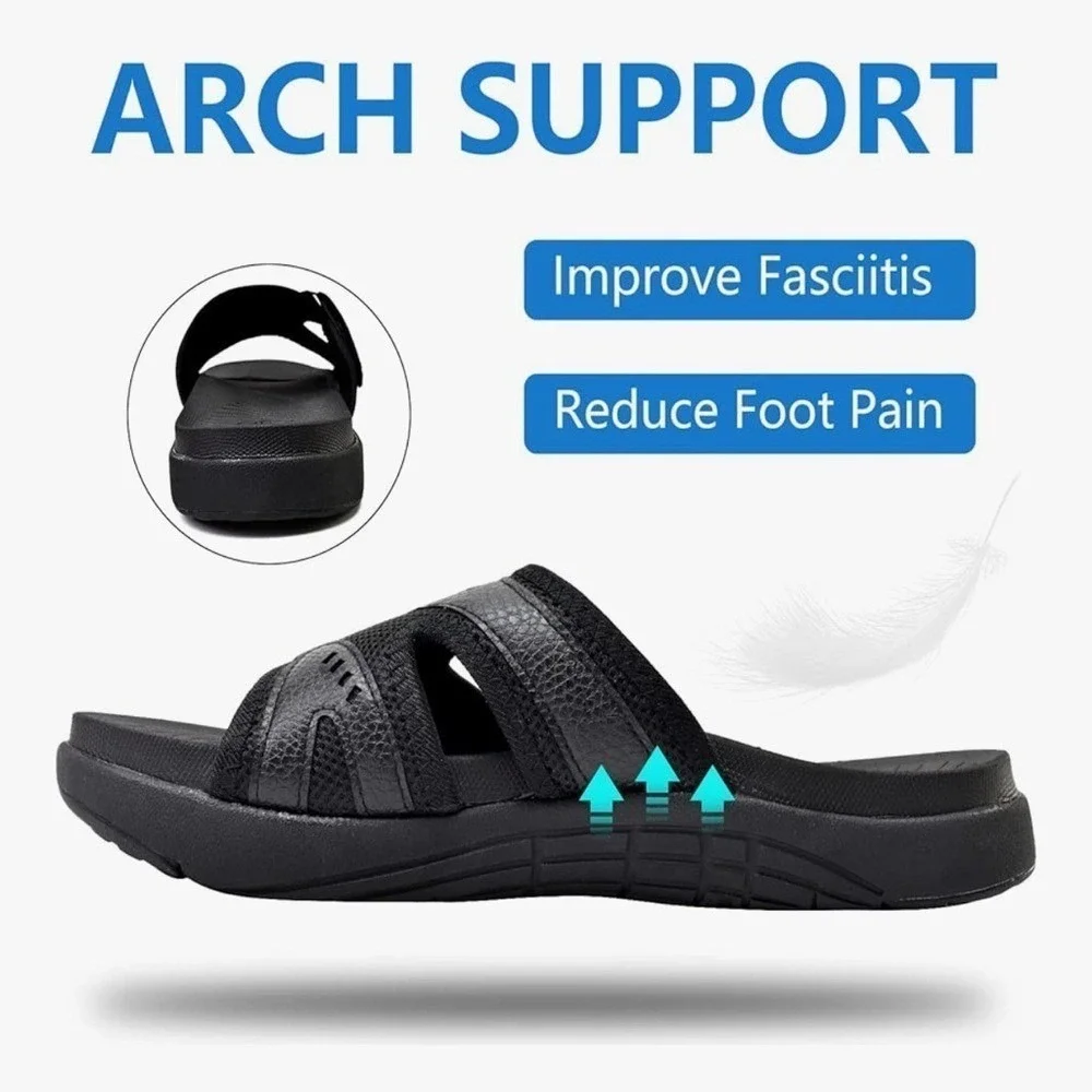 Coface Mens Arch Support Slide Sandals Black Adjustable Athletic Comfort Slides9